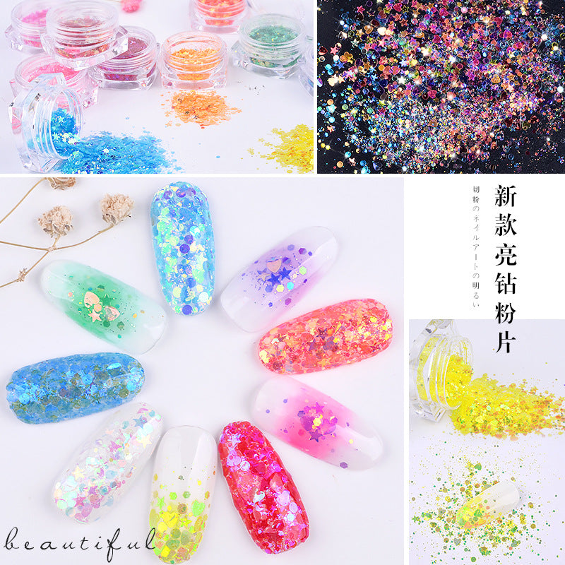 FFMB019 Nail art sequins super glitter thickness mixed, glitter magic combination sequins, DIY phototherapy nail decoration