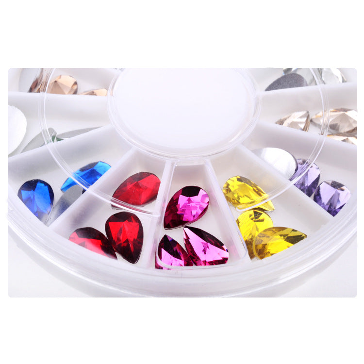 FDME012 Nail Art DIY Nail Jewelry, 6cm Drill Box, Water Drop Drill Disc, Acrylic Drill 12 Colors Decorative Disc