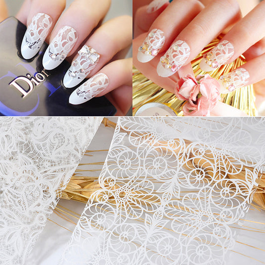 FSMA004 Hot Sale Nail Art, White Lace Starry Sky Sticker, Nail Sticker Starry Sky Paper, 10 Sheets Mixed, 20cm