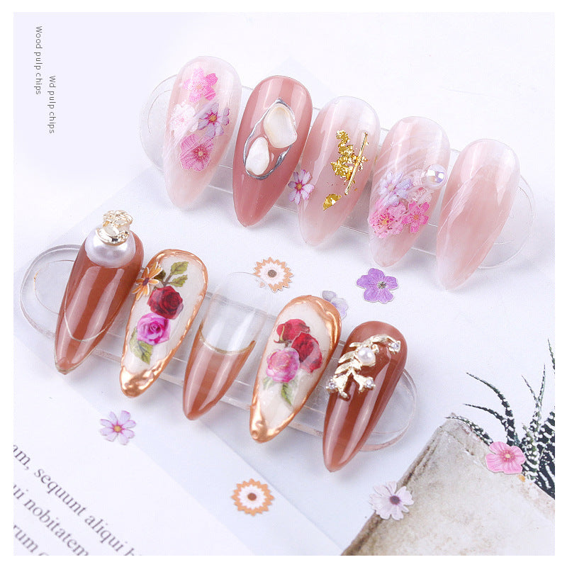 FDMC023 New nail accessories, nail wood pulp, small daisy flowers and leaves mixed nail stickers decoration