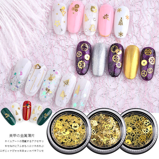 FDMC022 Nail Art Jewelry Hollow Metal Sheet Christmas Sticker Leaf Gear Gold Sheet Mix