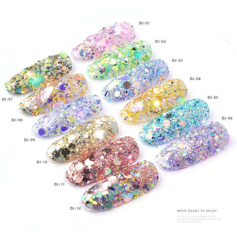 FFMB001 12 shades of light change to onion powder, phantom glitter sequin glitter powder, color-changing sequin size assortment