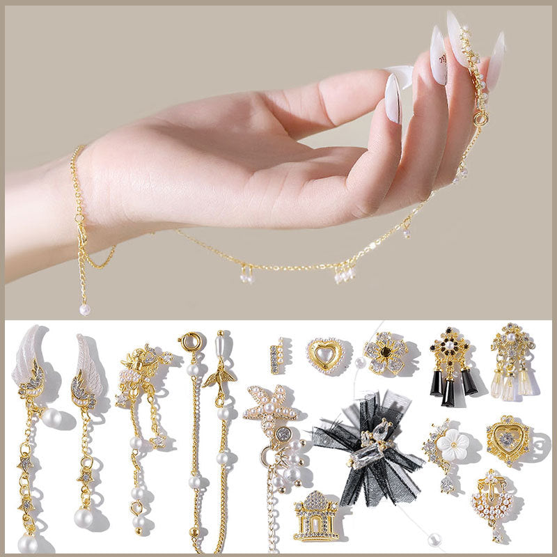 FDMB009 Zircon wholesale light luxury, manicure zircon, cupid pearl jewelry with wings beating heart