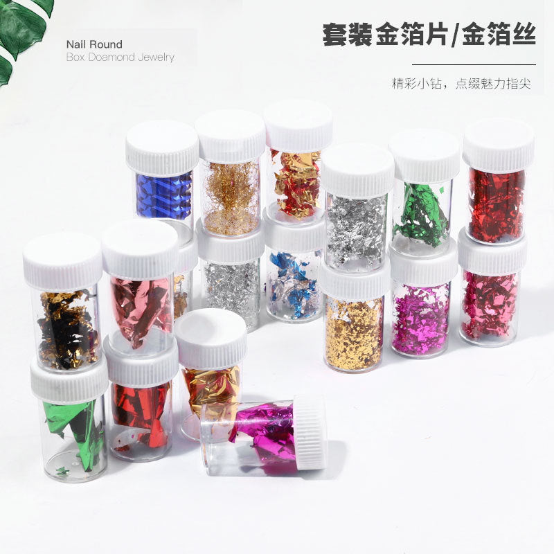 FSMB019 Nail Art Color Gold Foil Wire, Thin Color Double Sided Foil Pack, Nail Color Foil Fragment Set