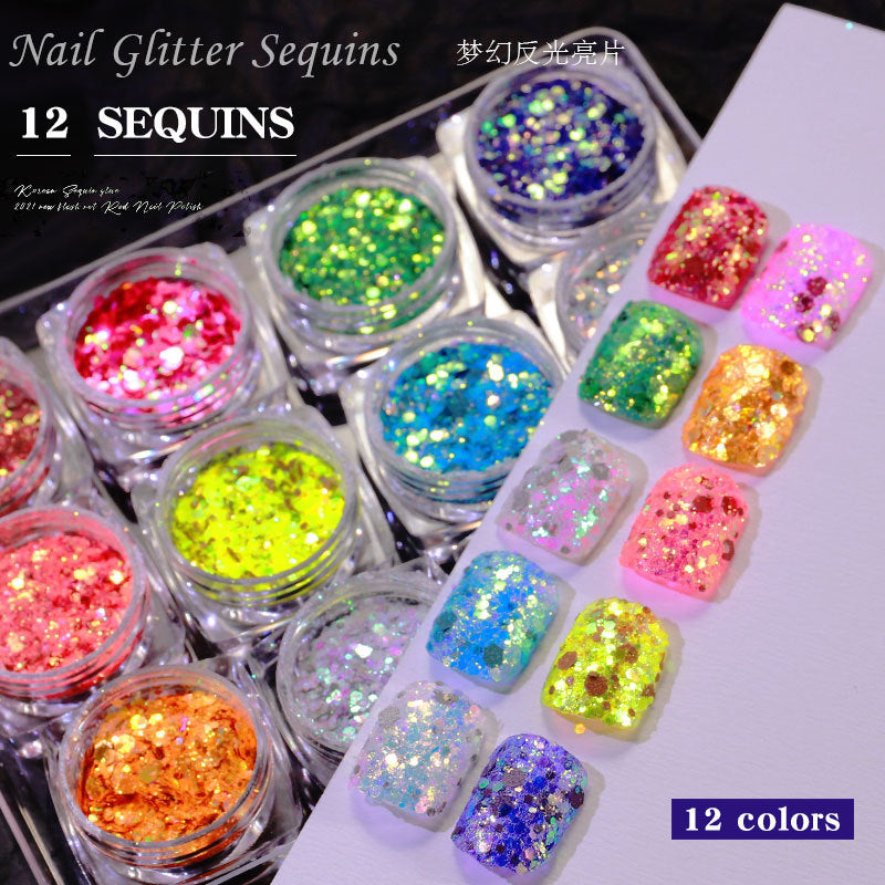 FFMB020 New 12-color mixed high-brightness reflective laser glitter, nail sequins, laser DIY nail decoration sequins