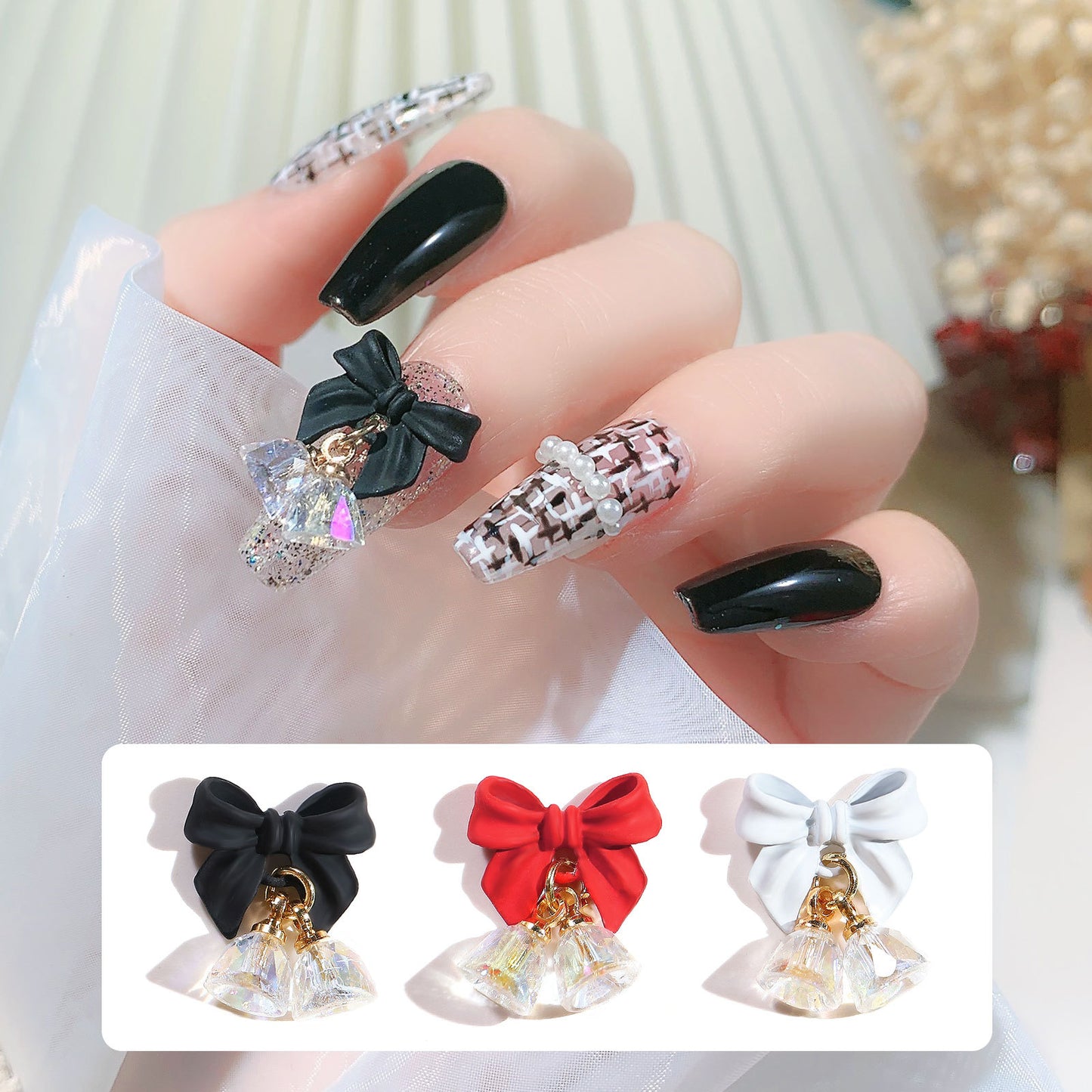 FDMB006 Nail Art Butterfly Crystal Pendant, Aurora Bell Jewelry, Bow Knot Nail Sticker Decoration