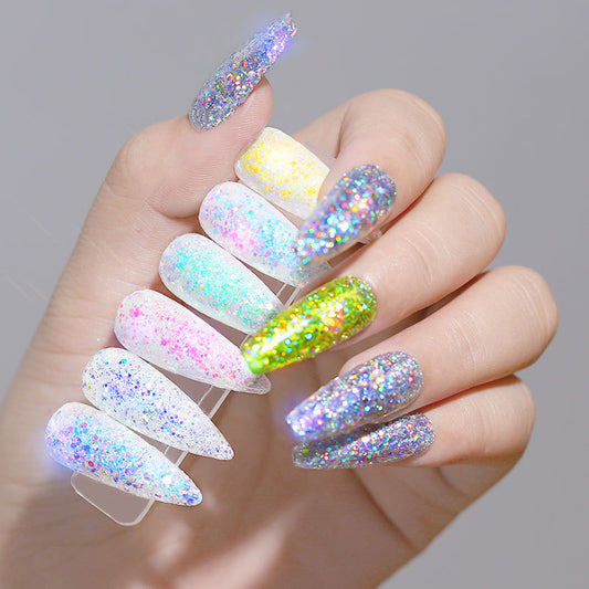 FFMB007 Nail Art Laser Glitter Sequins, 12 Shades of Light Nail Decorations Box, Magic Nail Art Sequins