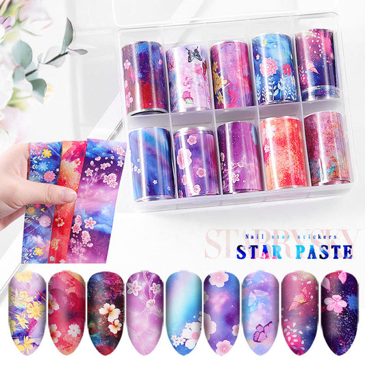 FSMA015 Hot selling nail art laser starry sky sticker, transfer nail decal magic starry sky paper