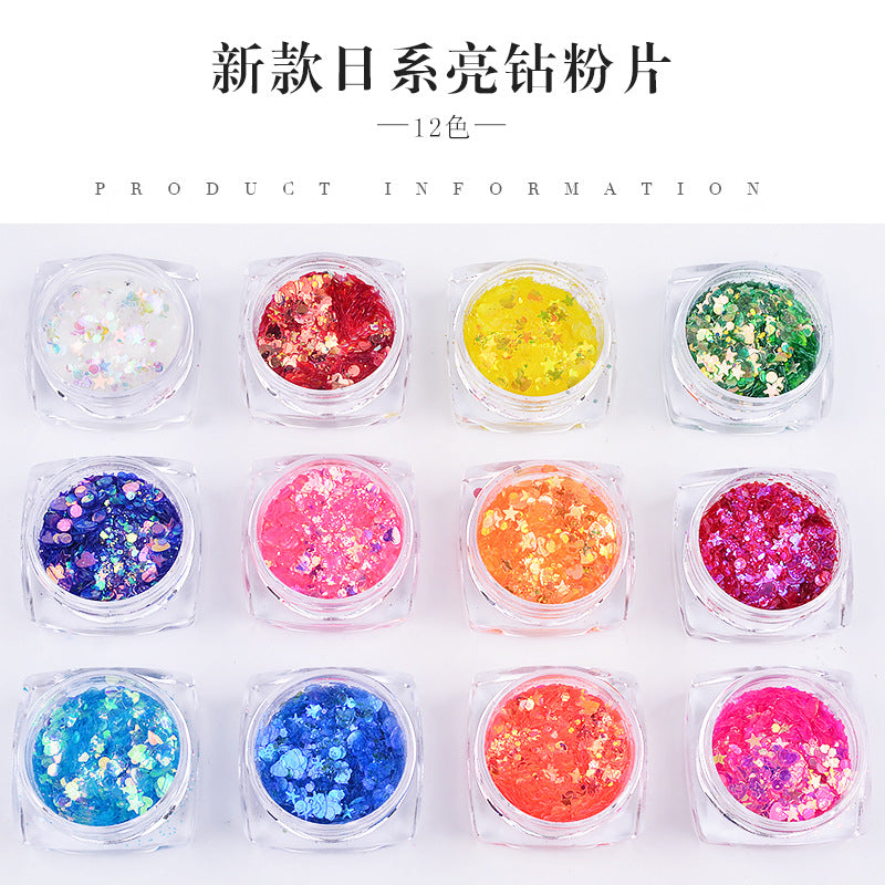 FFMB019 Nail art sequins super glitter thickness mixed, glitter magic combination sequins, DIY phototherapy nail decoration