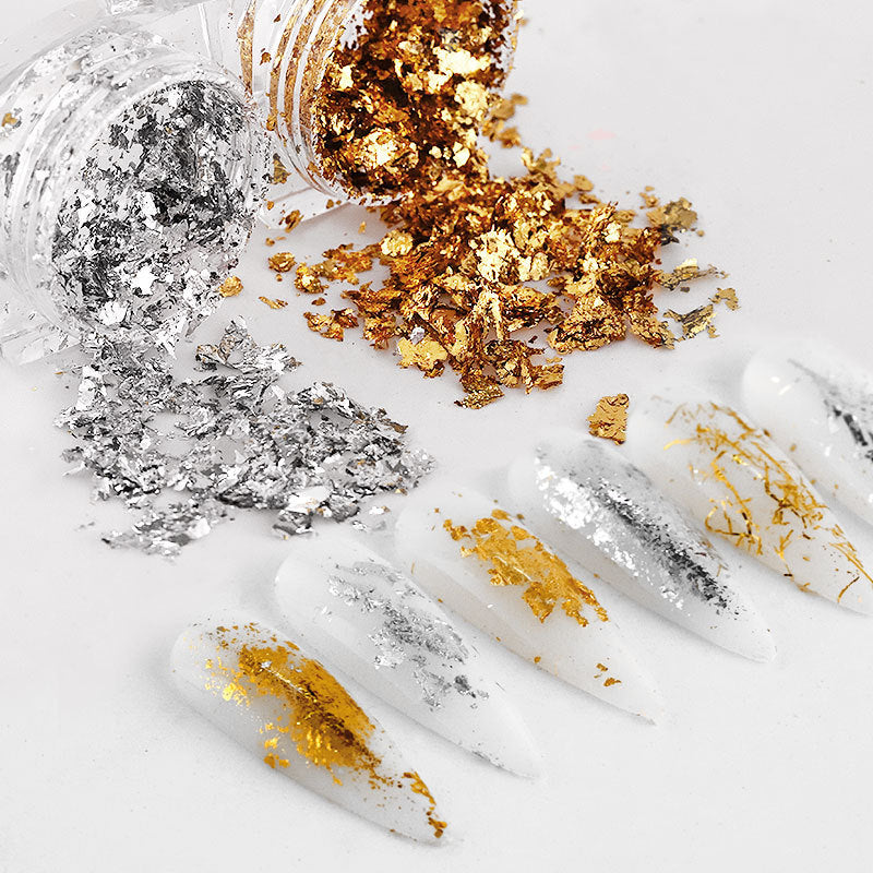 FSMB002 New Nail Art, Gold Foil Wire, Gold and Silver Foil Fragments, Nail Polish Glue DIY Decoration, Tin Foil