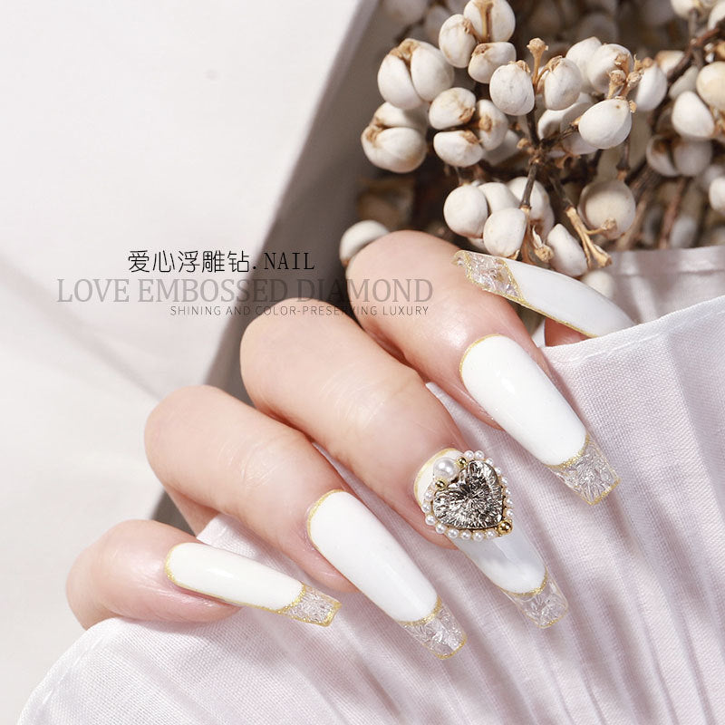 FDMB015 New nail art embossed heart, pearl jewelry, flat bottom peach heart alloy jewelry, nail decoration diamond jewelry