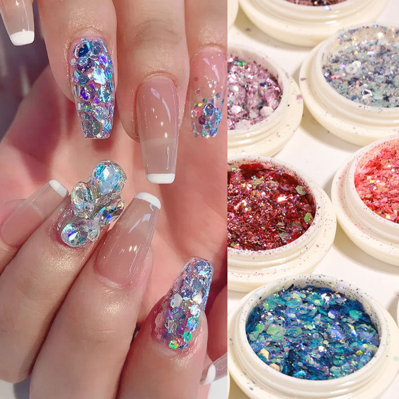 FFMB017 Nail Fairy Eye Sequins, Eye Makeup Sequins, Bright Gradient Nail Glitter Sequins Laser Loose Powder, 6 Pack