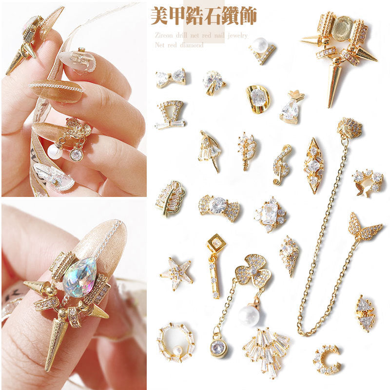 FDMB011 Nail Art Alloy Zircon, Metal Jewelry, Real Gold Electroplating Shiny Zircon Rhinestones