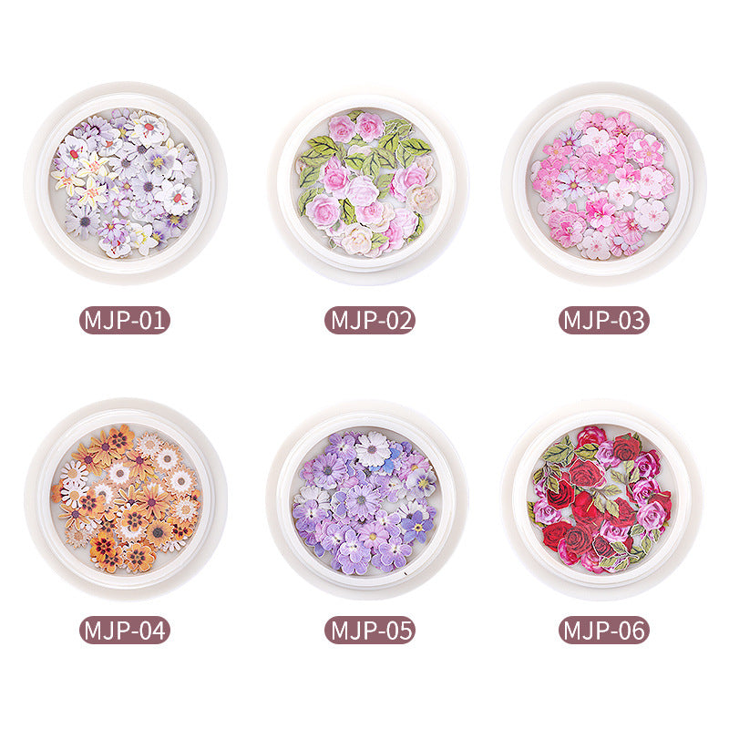 FDMC023 New nail accessories, nail wood pulp, small daisy flowers and leaves mixed nail stickers decoration