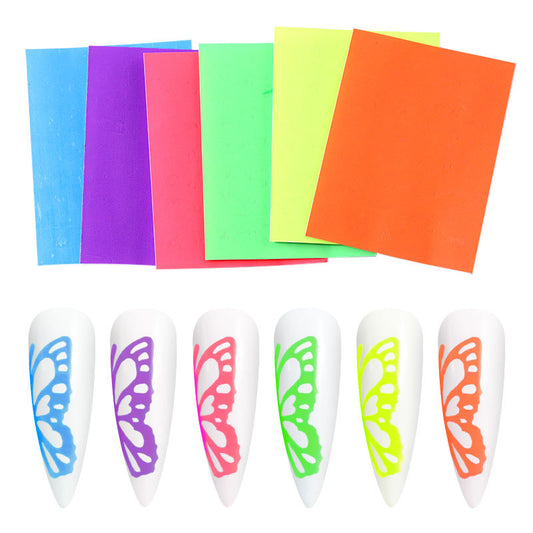 FSMB020 Color Fluorescent Laser Butterfly Stickers, Radium Tape Adhesive Light Decals, 6 Color Sets