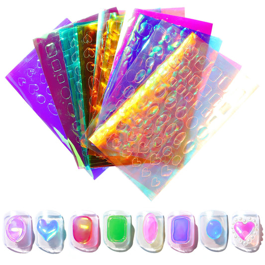 FSMA010 New nail art, aurora ice cube cellophane, large laser stickers, mermaid magic stickers transparent without glue