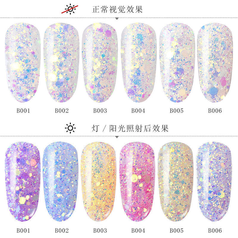 FFMA012 6-color light-changing onion powder, phantom glitter powder, sequin glitter powder, color-changing sequins, mixed size bottles