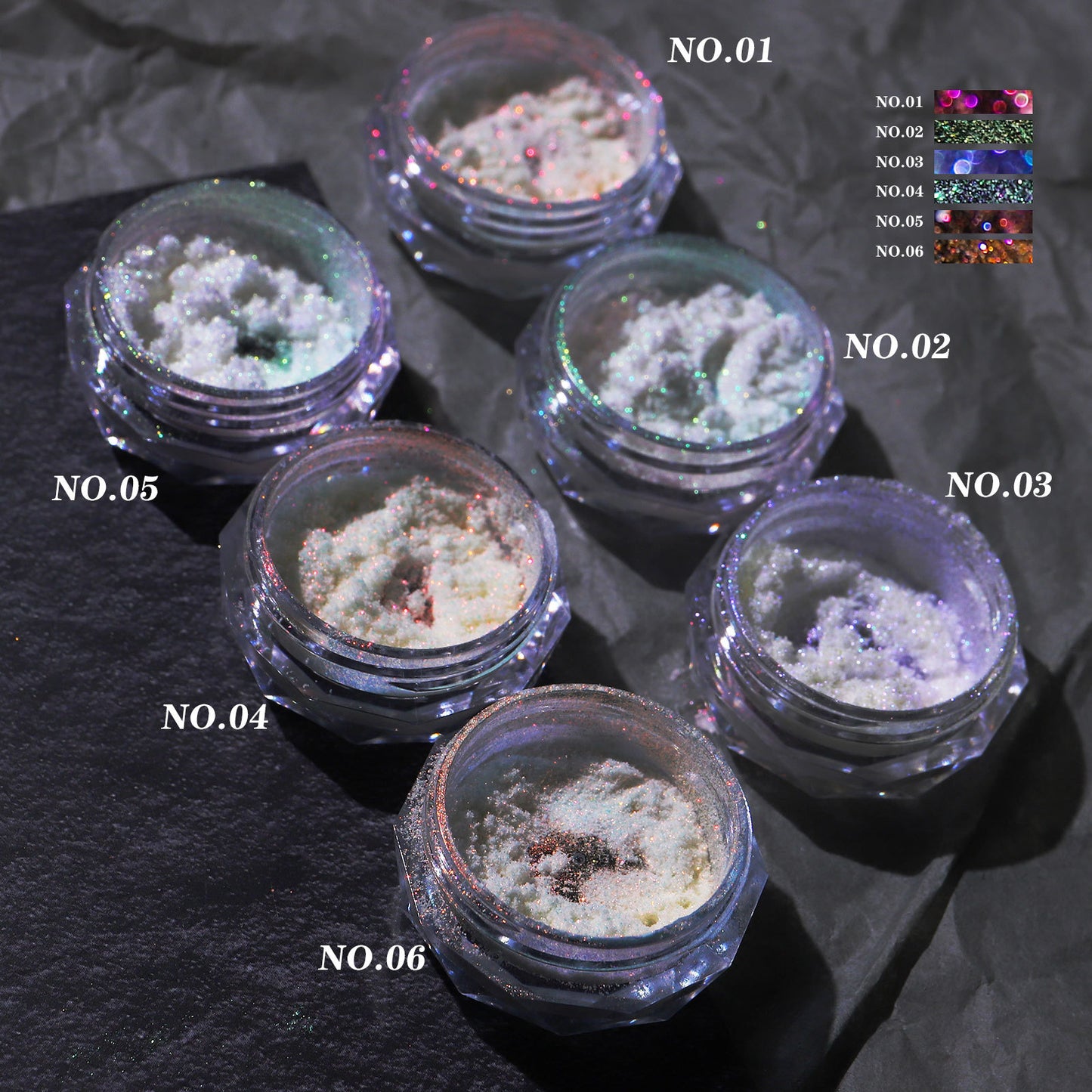 FFMA007 New Aurora Multicolor Nail Powder, New Fairy Highlighting Powder, Ice Clear