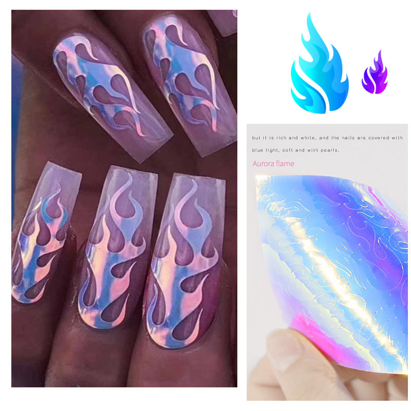 FSMB015 Nail flame stickers, laser magic flame nail stickers with adhesive 16 colors set