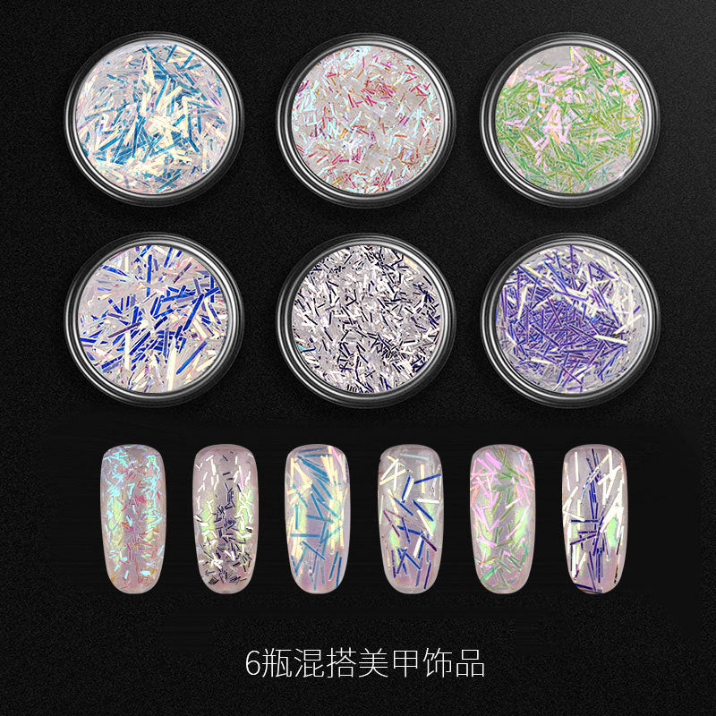 FFMB013 Nail Art Glitter Sequins, 6 Color Set Blu-ray Lace Sequins, Symphony Long and Short Lace Stickers