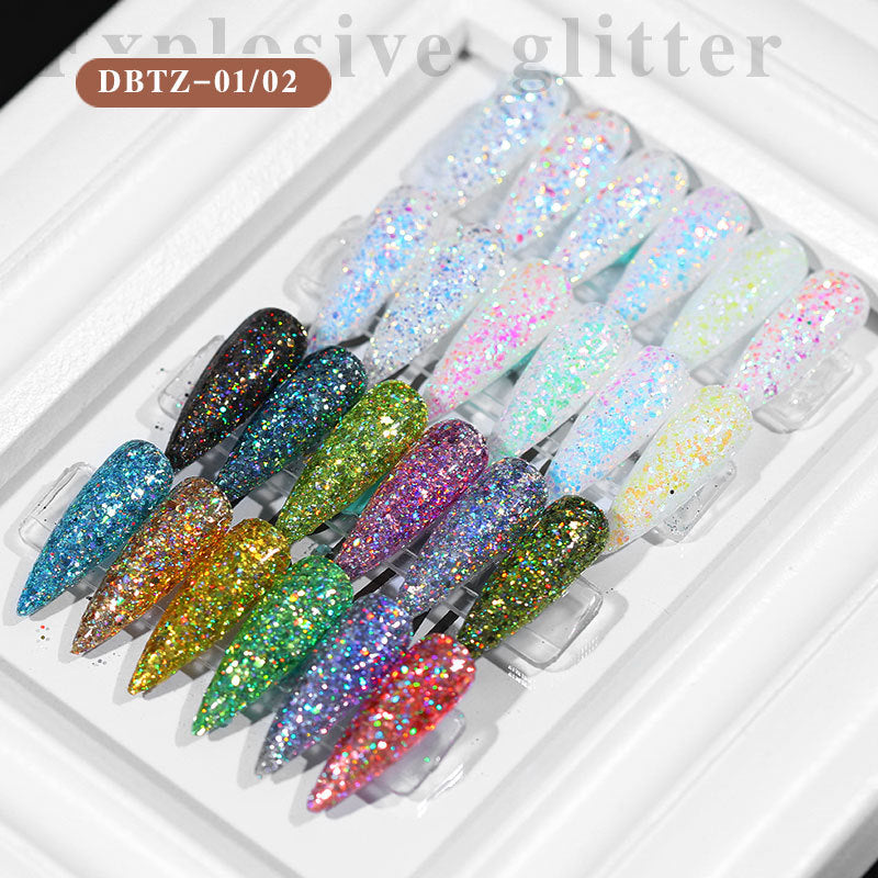 FFMB007 Nail Art Laser Glitter Sequins, 12 Shades of Light Nail Decorations Box, Magic Nail Art Sequins