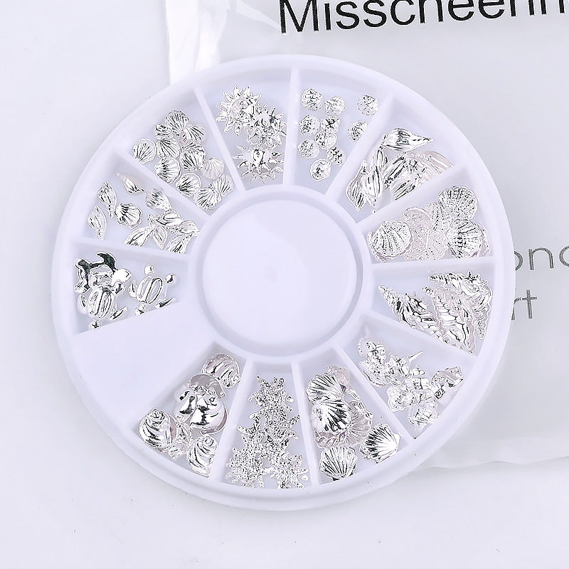 FDME011 Nail Art Accessories Tools, Metal Rivets Ocean Series Star Shell Silver Rivet Disc