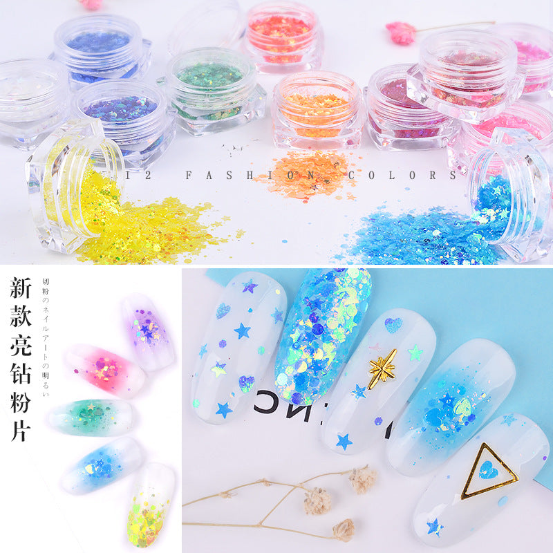 FFMB019 Nail art sequins super glitter thickness mixed, glitter magic combination sequins, DIY phototherapy nail decoration