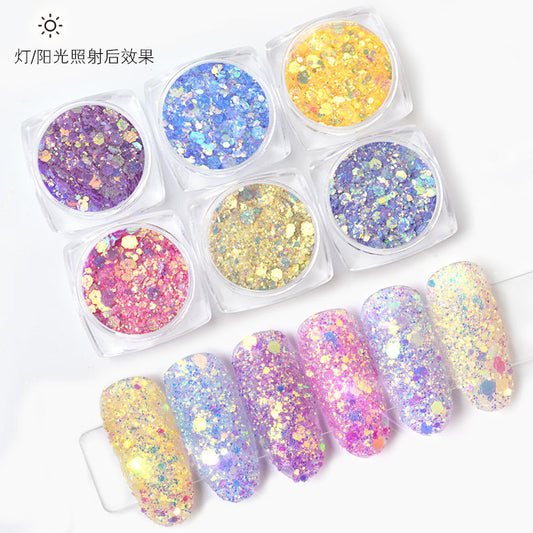 FFMA012 6-color light-changing onion powder, phantom glitter powder, sequin glitter powder, color-changing sequins, mixed size bottles