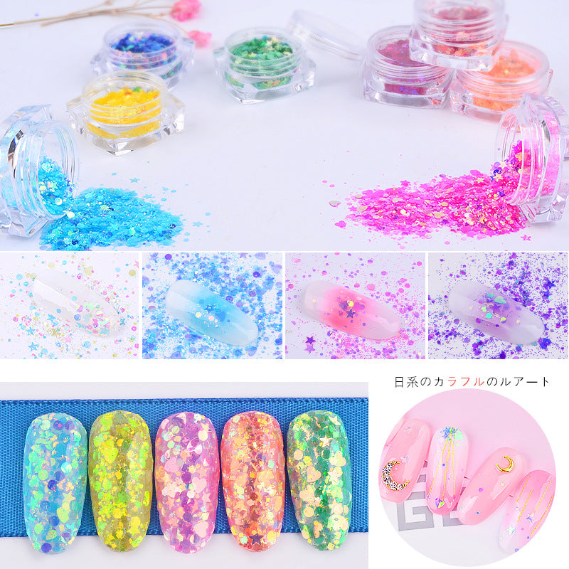 FFMB019 Nail art sequins super glitter thickness mixed, glitter magic combination sequins, DIY phototherapy nail decoration