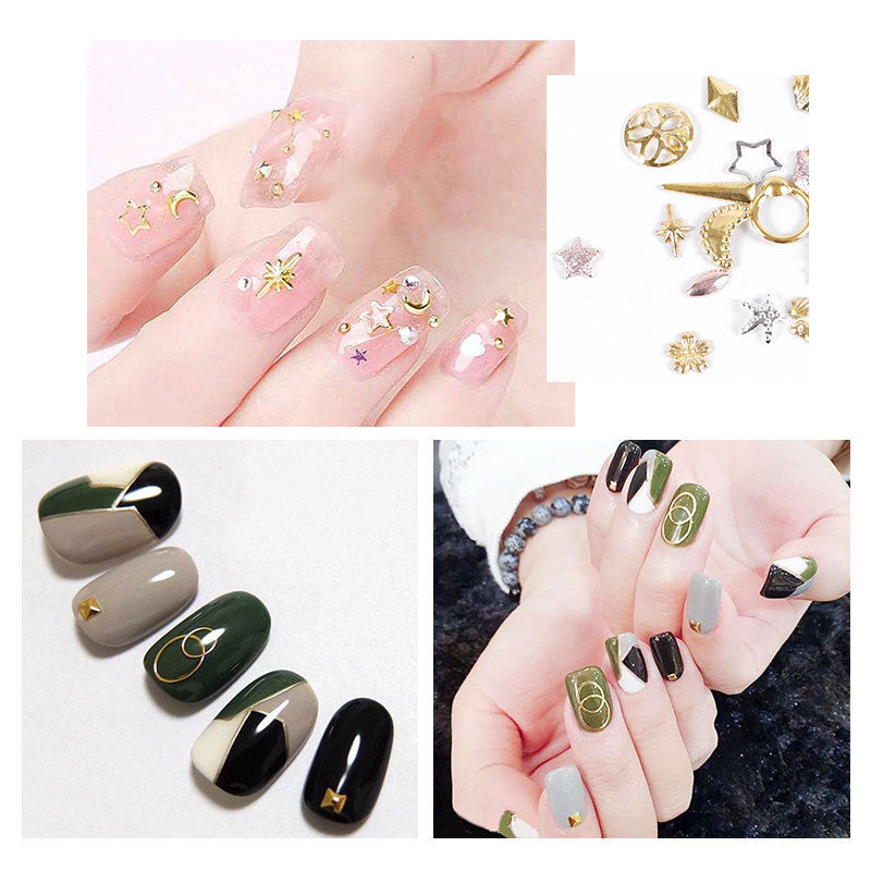 FDME004 Nail Art Jewelry Star and Moon Rivets, Hollow Alloy Nail Decorative Rivet Jewelry