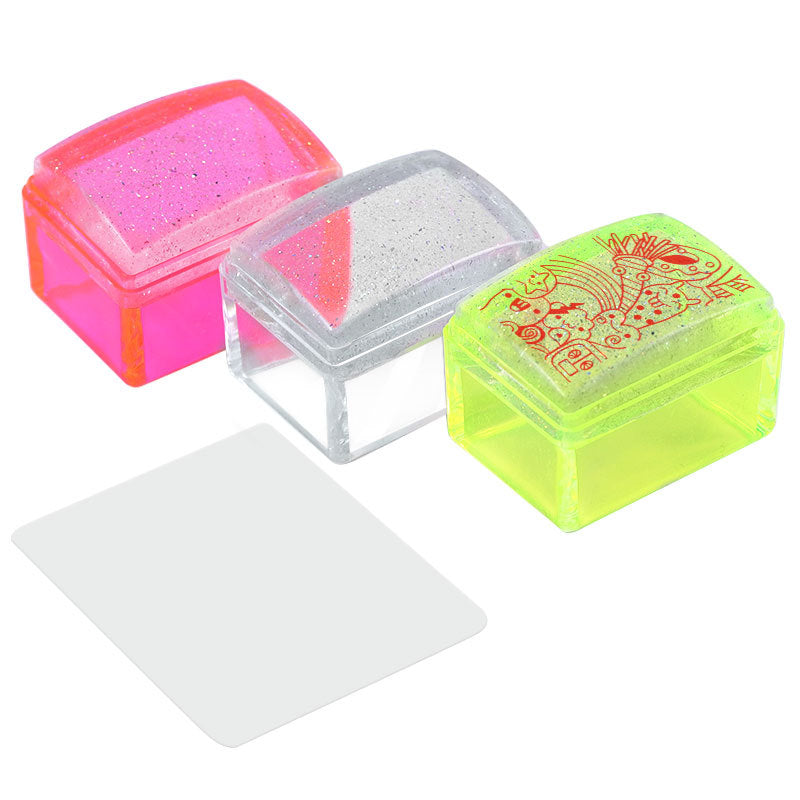 FYMA009 Nail Fluorescent Laser Silicone Stamp, Scraper Cover, Transparent Silicone Stamp Head, Nail Printing Plate