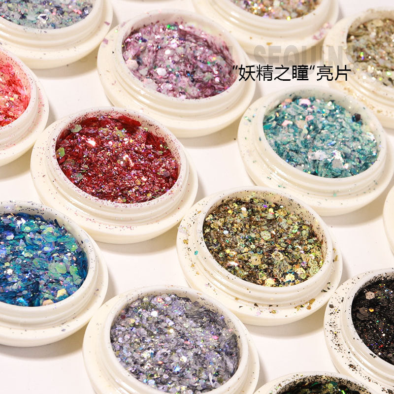 FFMB017 Nail Fairy Eye Sequins, Eye Makeup Sequins, Bright Gradient Nail Glitter Sequins Laser Loose Powder, 6 Pack