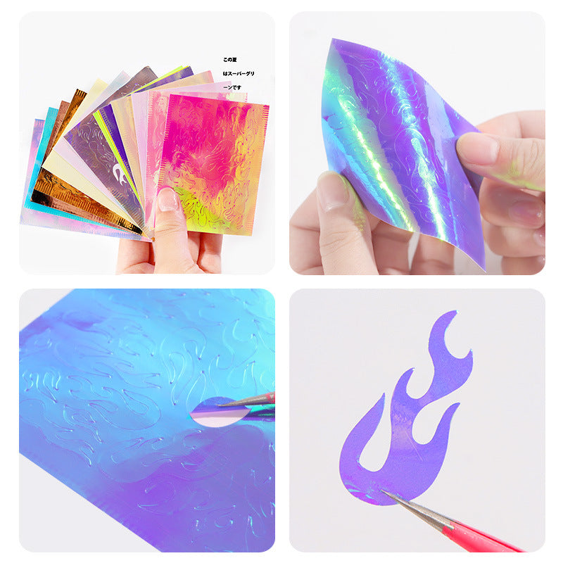 FSMB015 Nail flame stickers, laser magic flame nail stickers with adhesive 16 colors set