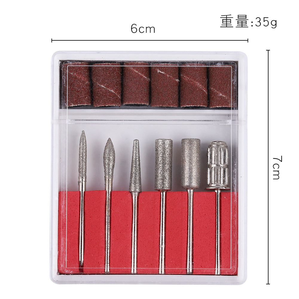 FMT023 Drill Bits six-piece set Stainless steel white sand sand ring set Armor removal grinding head manicure tool