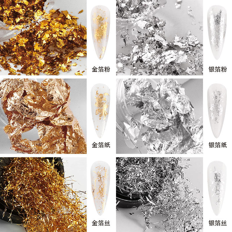 FSMB002 New Nail Art, Gold Foil Wire, Gold and Silver Foil Fragments, Nail Polish Glue DIY Decoration, Tin Foil