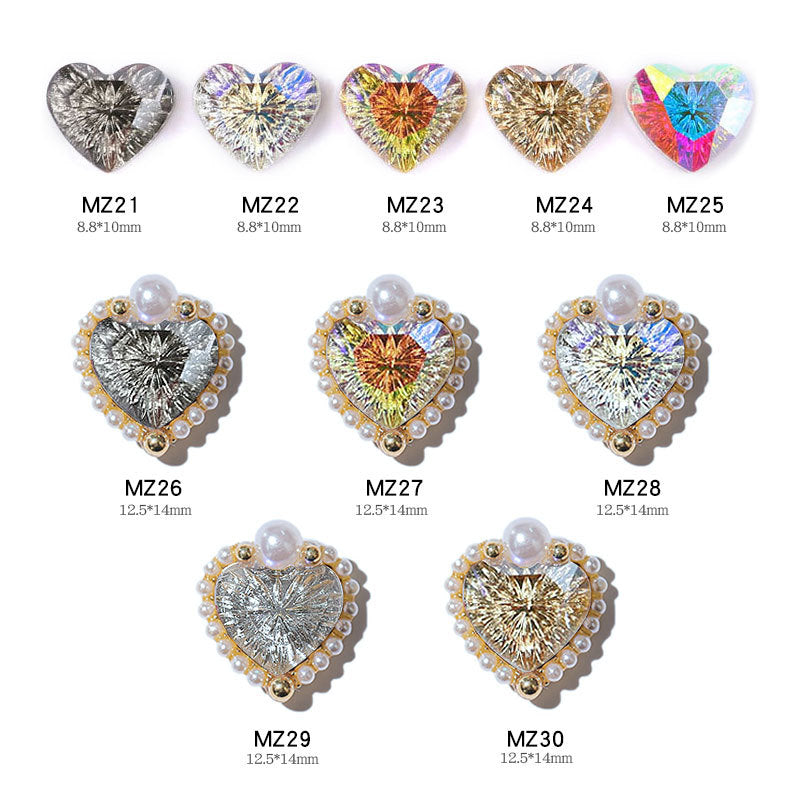 FDMB015 New nail art embossed heart, pearl jewelry, flat bottom peach heart alloy jewelry, nail decoration diamond jewelry