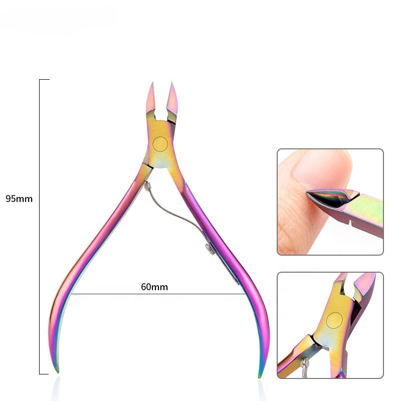 NNC002  High Quality Stainless Steel Rainbow Nail Art Cuticle Nipper Dead Skin Remover Cutter