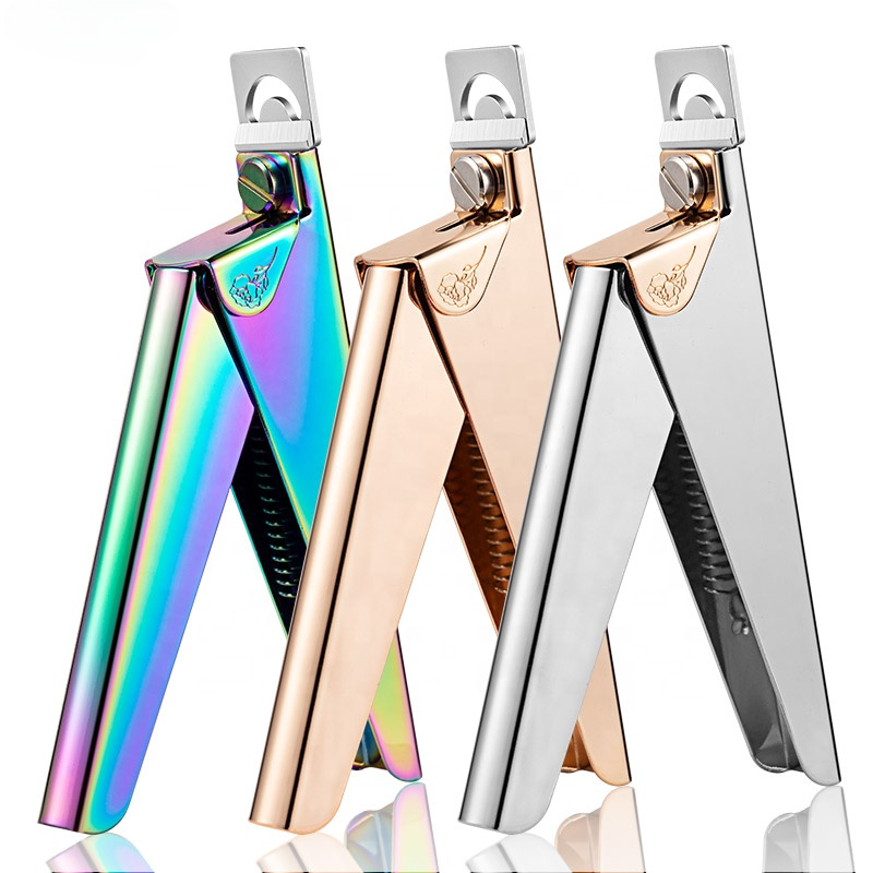 NNC004  Stainless Steel UV Gel False Nail Tips Trimmer Edge Cutter Nail Art Clipper Manicure Tools U Rainbow Gold Silver color