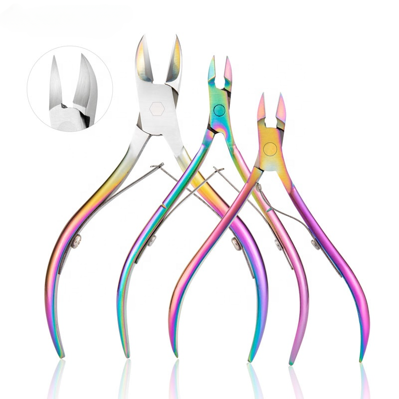 NNC002  High Quality Stainless Steel Rainbow Nail Art Cuticle Nipper Dead Skin Remover Cutter