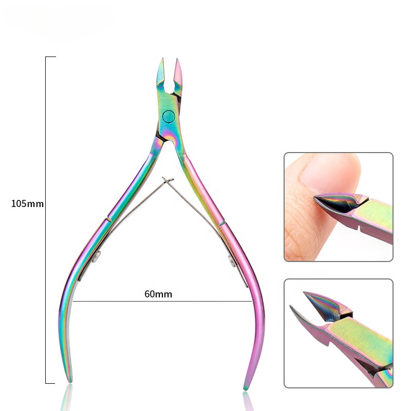 NNC002  High Quality Stainless Steel Rainbow Nail Art Cuticle Nipper Dead Skin Remover Cutter