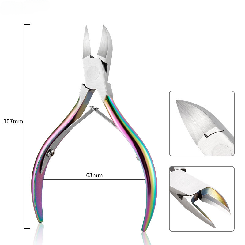 NNC002  High Quality Stainless Steel Rainbow Nail Art Cuticle Nipper Dead Skin Remover Cutter