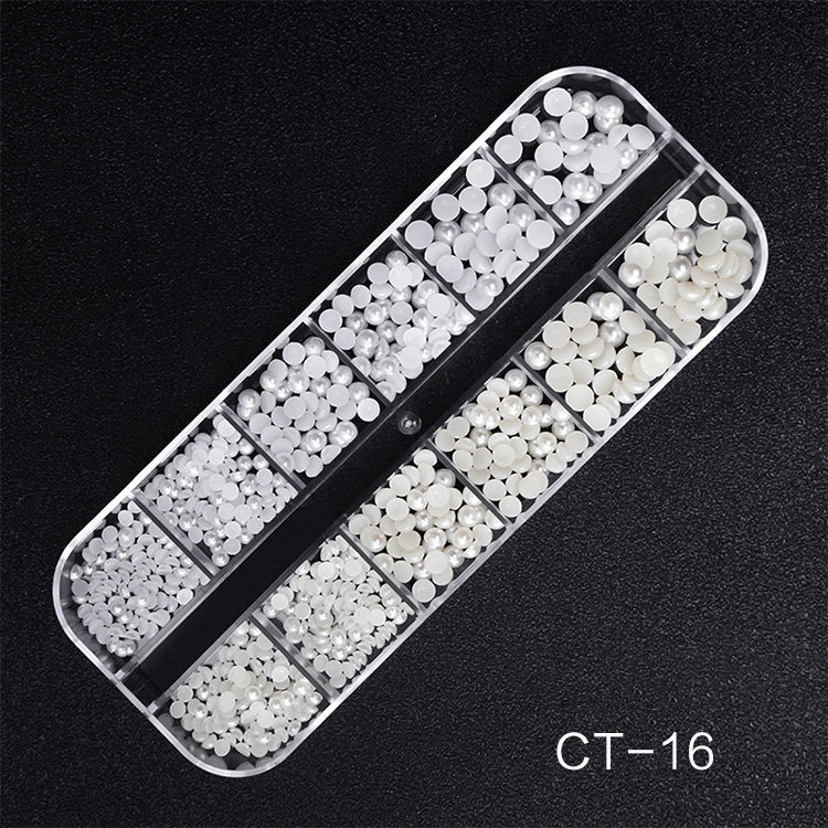 NDE050  Hot Selling Nail Rhinestone 12 Grid Boxed Mixed Rivet Jewelry Symphony Pearl Sequin Chain Nail Accessories