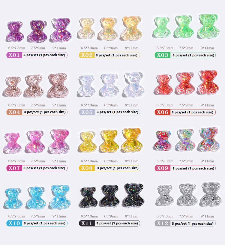 NDE040  ForLife Nail art diamond decoration bear three-dimensional light crystal gel magic color candy bear jewelry nail decoration