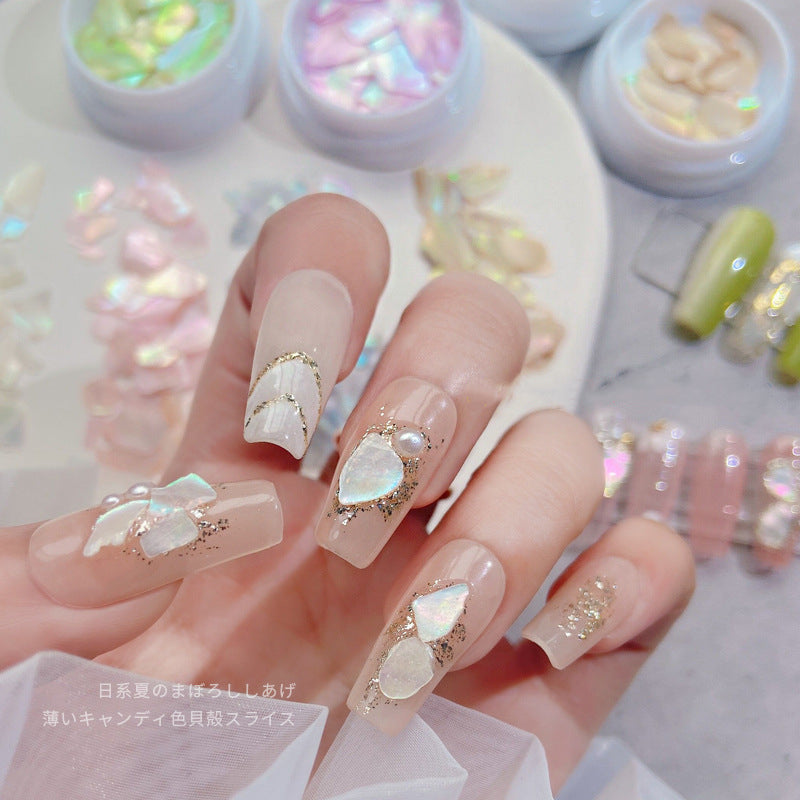 NZJ012 Nail art decorations charms manicure ultra-thin shell jewelry candy color irregular aurora natural shell