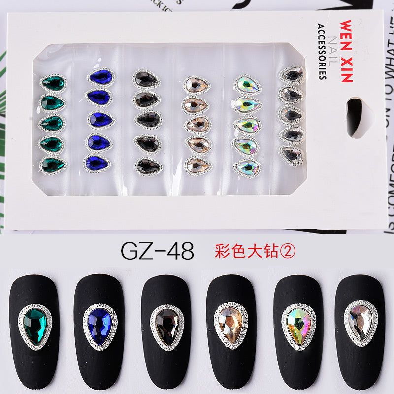 NDE013  ForLife 6 Grid Pack Flatback Nail Art Rhinestones Zircon Resin Flower Alloy Chain 2 Sections Nail Decorations tools