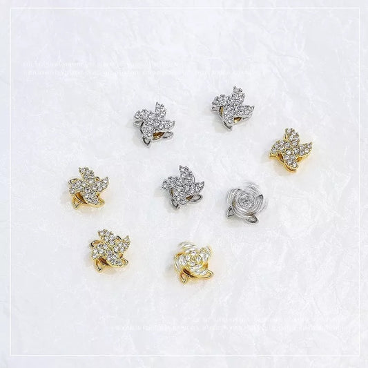 NZJ033  Boutique Nail Arts Windmill Zircon Nail Charms Rotatable Rotary Drill Spinner Women Beauty Finger Nail Sticker Fashion Jewelry