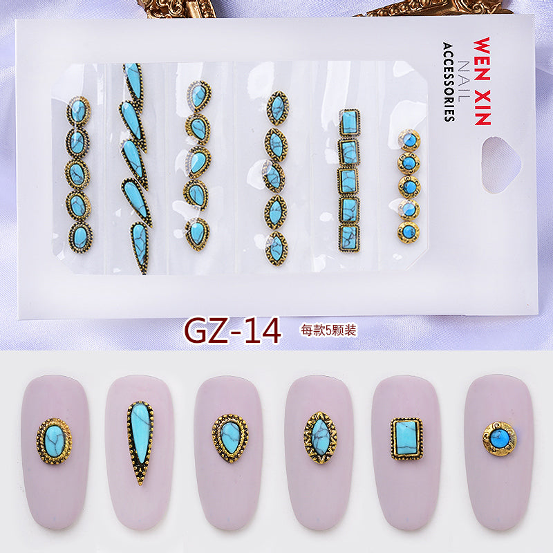 NRS007  ForLife 6 Grid Pack Flatback Nail Art Crystal Rhinestones Zircon Decorations 3d Alloy Retro Nail Accessories DIY tools