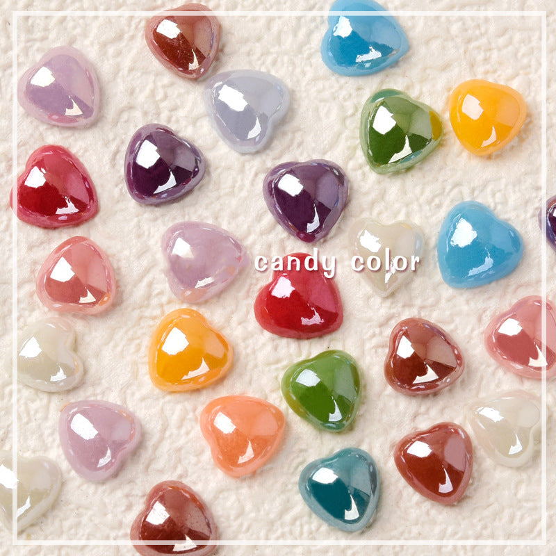 NDE052  50 pieces of nail art accessories white love jewelry peach heart white heart-shaped color ceramic 3D nail decoration