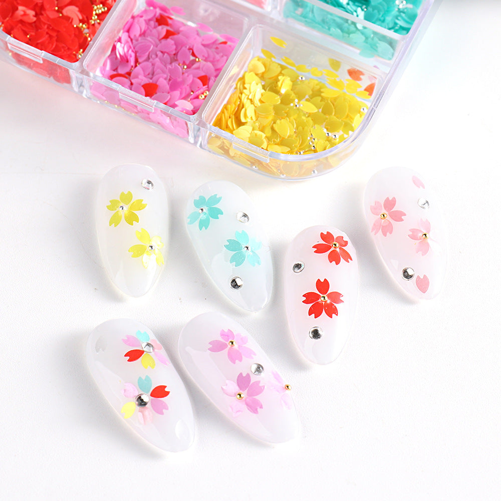 NDE065  Newest Flower Steel Ball Nail Art Accessories Ultra Thin Cherry Blossom Petals Sequins