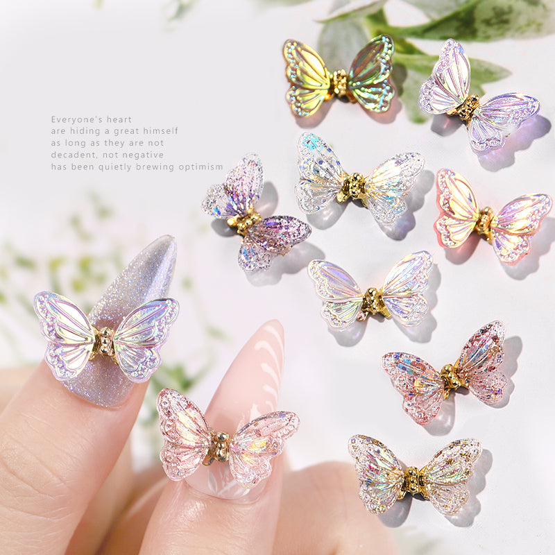 NDE042  ForLife 3D Aurora Simulation Flying Butterfly Nail Art Decorations Luxury Crystal Zircon Nail Jewelry